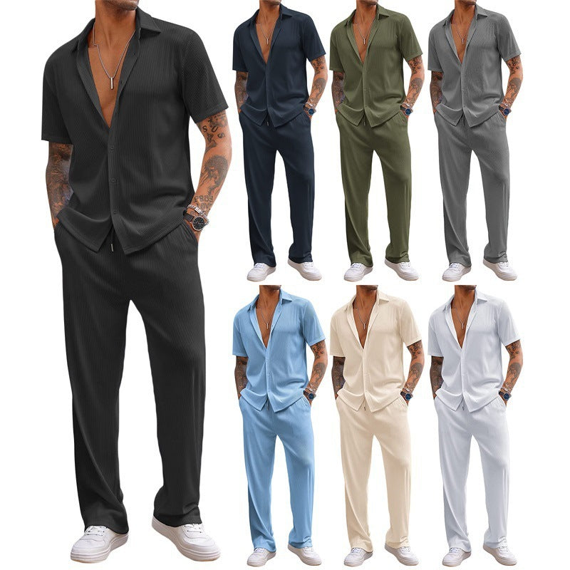 Solid Color Short-sleeved Trousers Loose Leisure Suit
